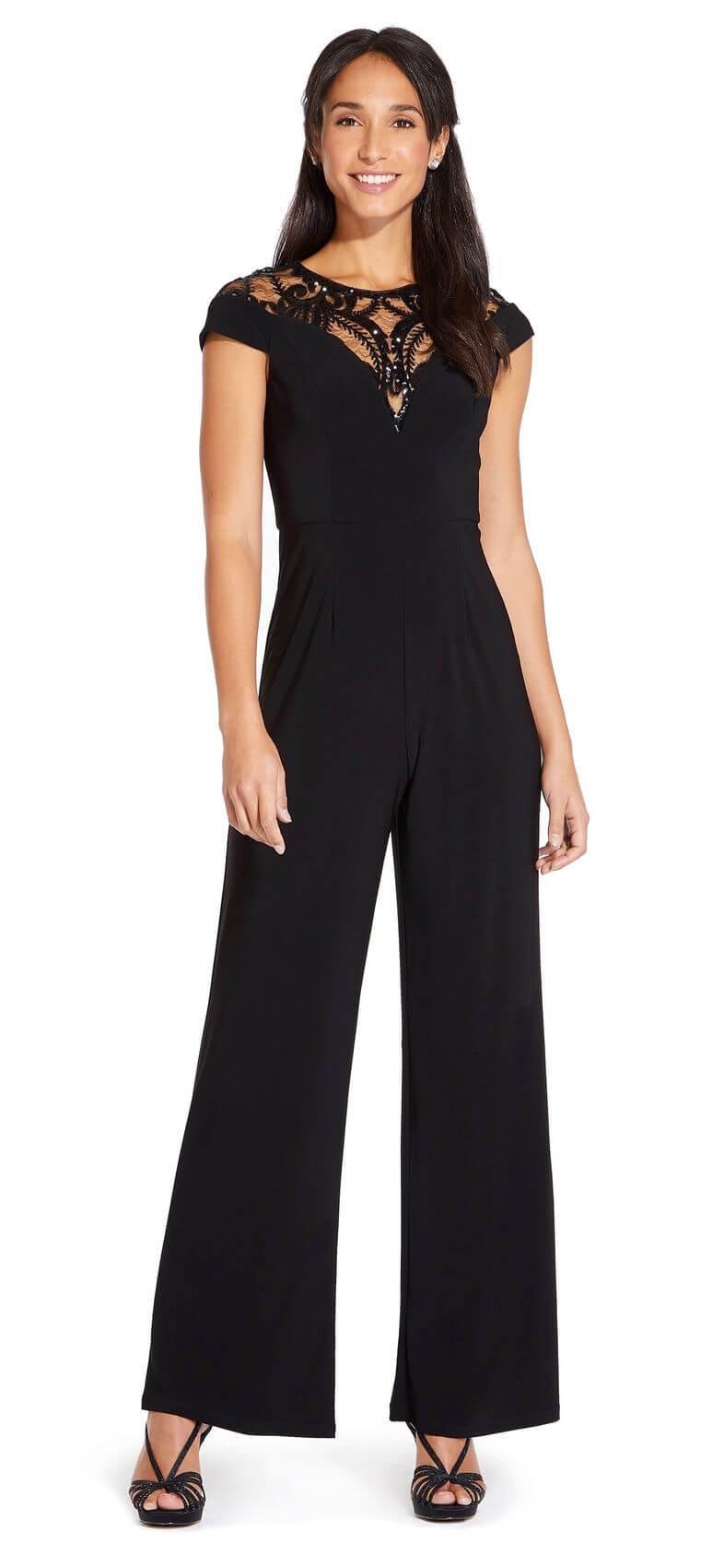 Adrianna Papell Short Sleeve Formal  Beaded Pant Suit - The Dress Outlet Adrianna Papell