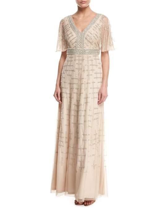 Aidan by Aidan Mattox Long Formal Flutter Sleeve Gown - The Dress Outlet