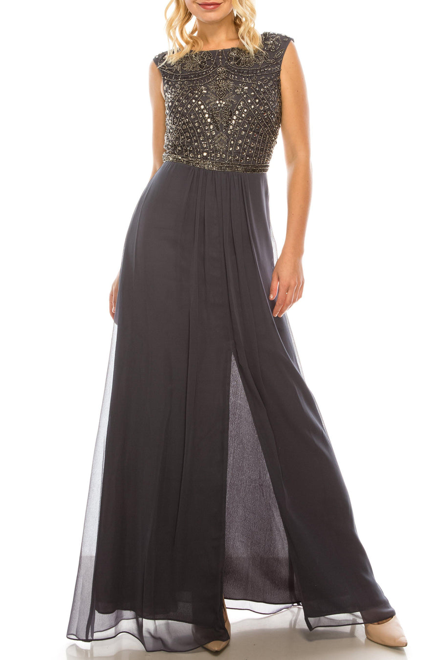 Aidan Mattox Long Formal Beaded A Line Evening Gown - The Dress Outlet