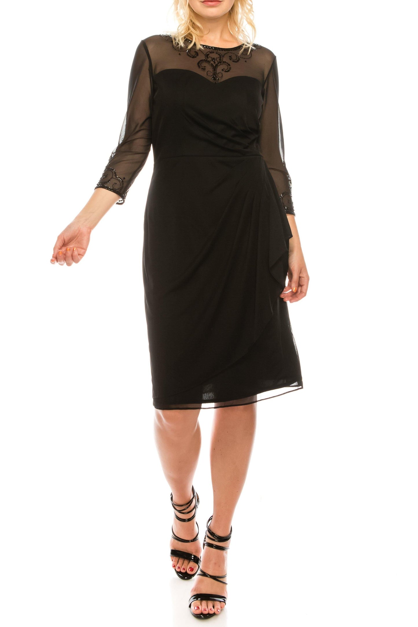 Alex Evenings Short Cocktail Beaded Draped Dress - The Dress Outlet