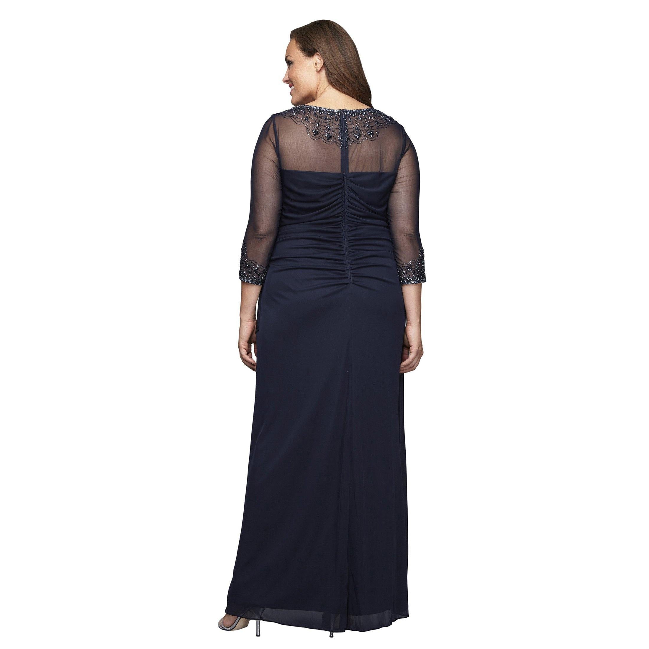 Dark Navy Alex Evenings AE432833 Plus Size Long Beaded Dress for 235.99 The Dress Outlet