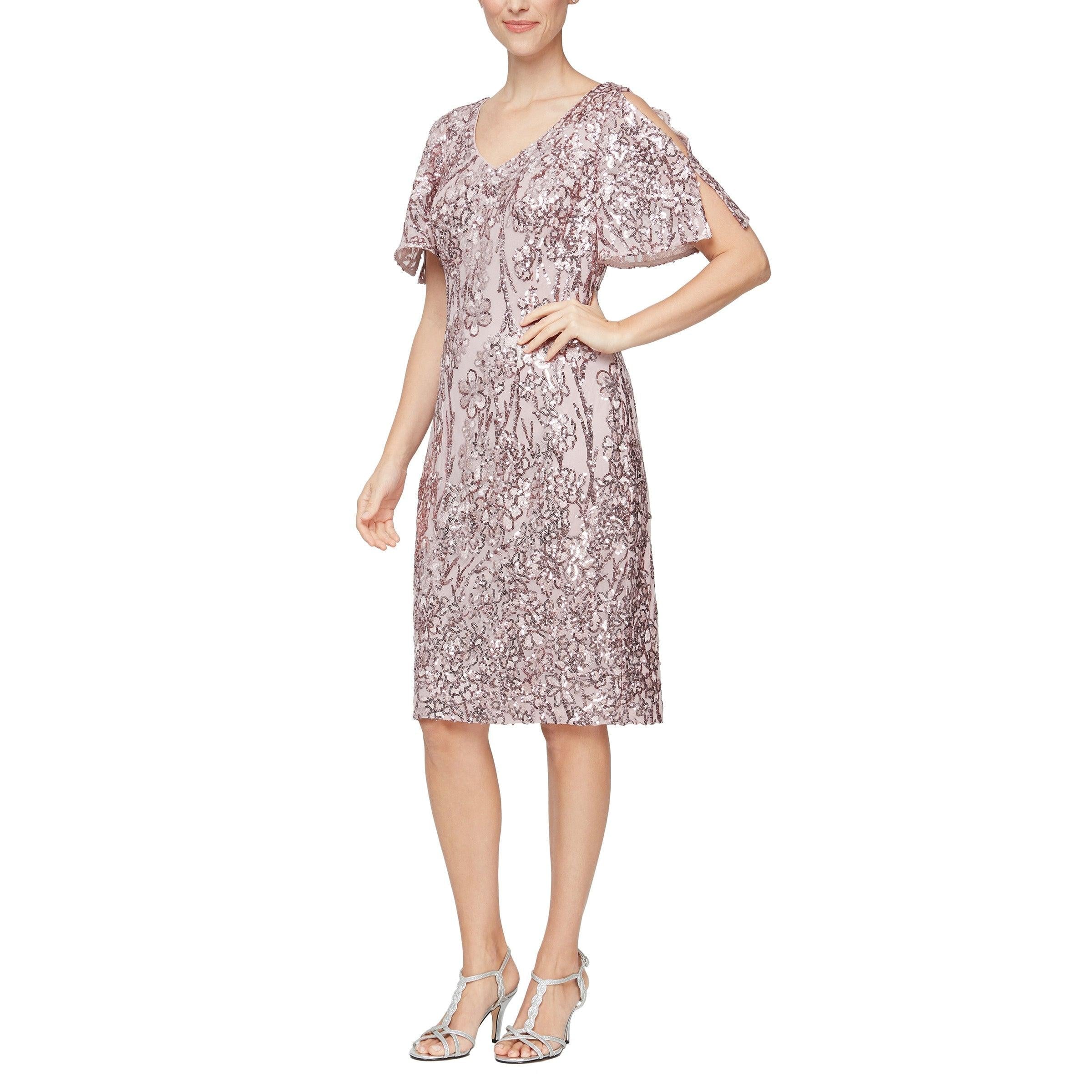 Silver Alex Evenings AE8196728 Short Flutter Sleeve Dress for $219.99, –  The Dress Outlet