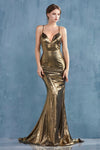 Andrea & Leo CDA0937 Metalling Long Sexy Prom Dress Gold