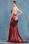 Andrea & Leo CDA0937 Metalling Long Sexy Prom Dress Burgundy