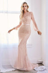 Andrea & Leo A0997 Long Sleeve Pearl Prom Dress Evening Gown Blush