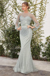 Andrea & Leo A0997 Long Sleeve Pearl Prom Dress Evening Gown Sage