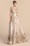 Andrea & Leo CDA0081 Metallic Flora Long Prom Dress Champagne