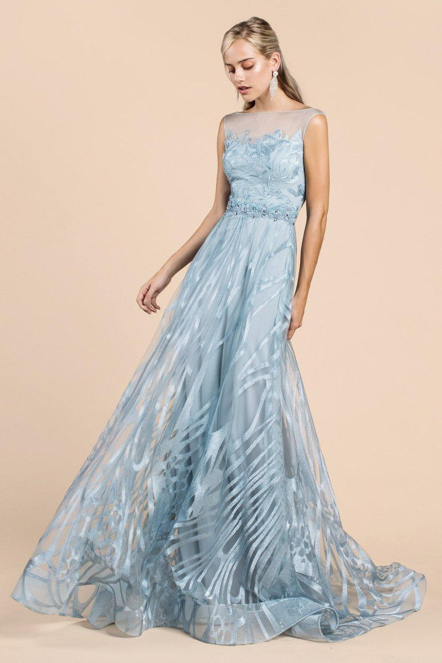 Andrea & Leo CDA0106 Butterfly Wing Long Prom Dress Paris Blue