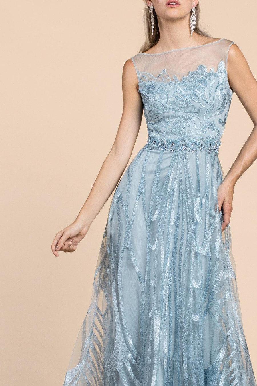 Andrea & Leo CDA0106 Butterfly Wing Long Prom Dress Paris Blue