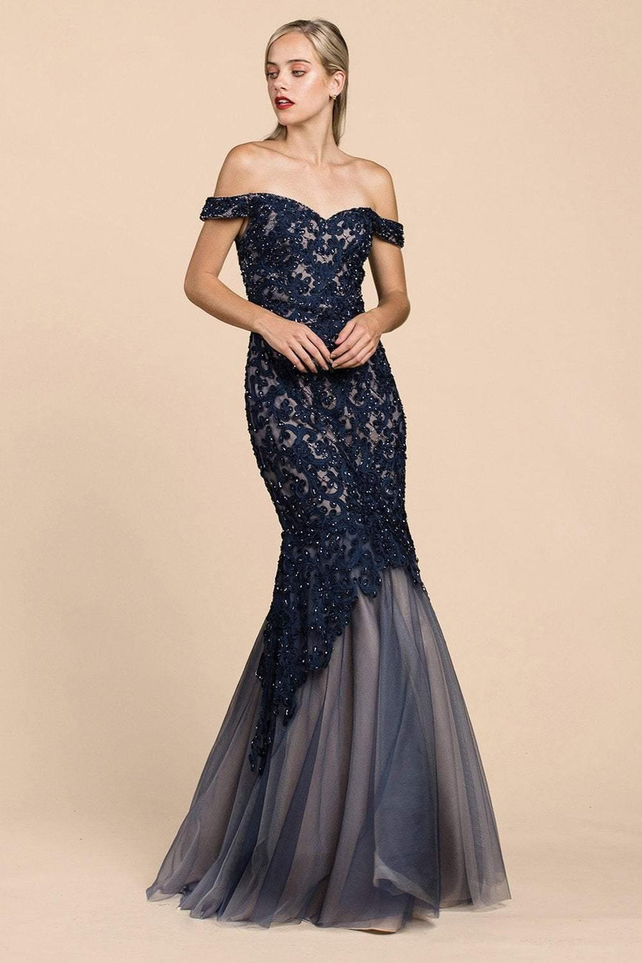 Andrea & Leo CDA0401 Long Prom Mermaid Dress Navy