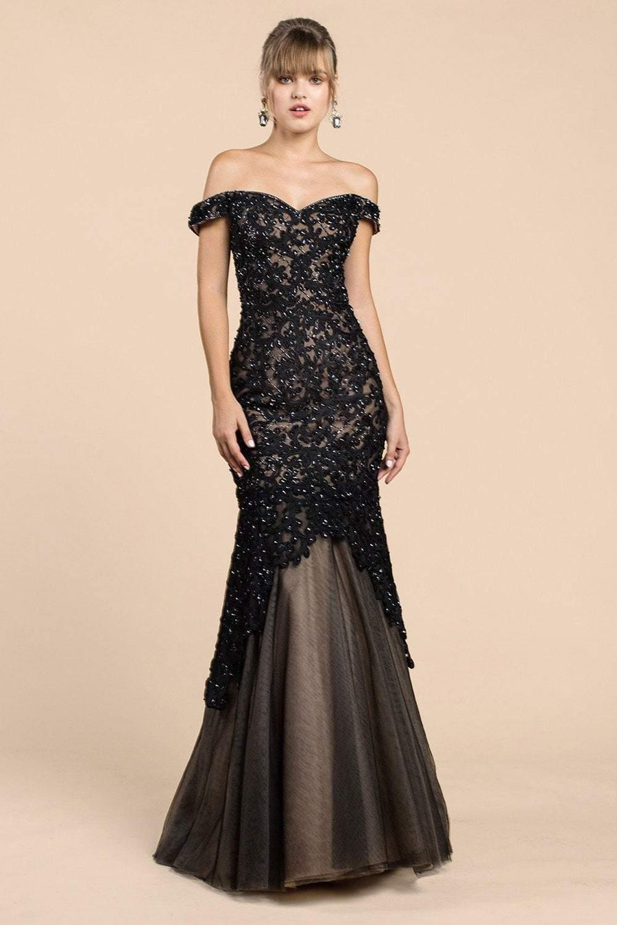 Andrea & Leo CDA0401 Long Prom Mermaid Dress Black Nude