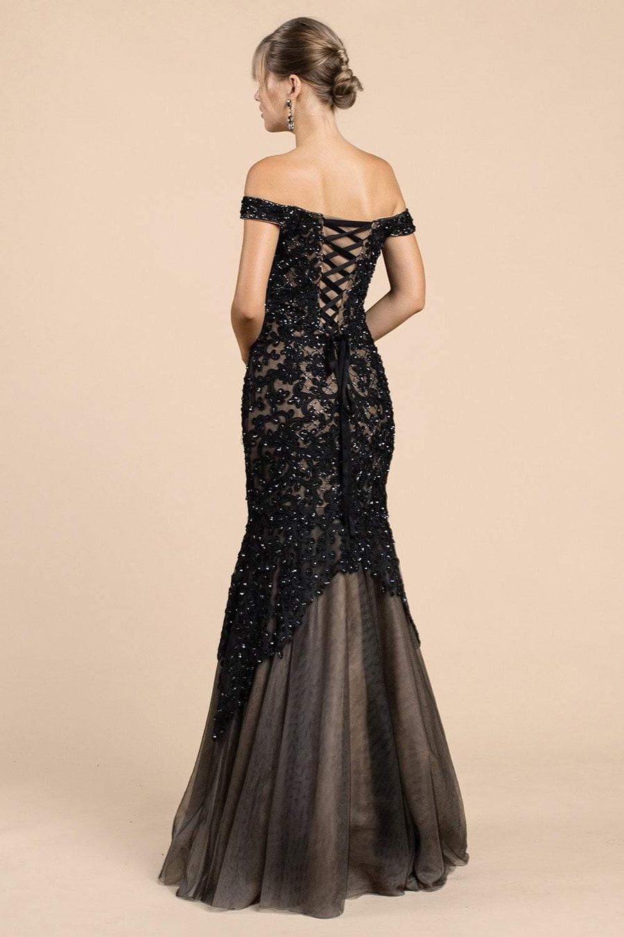 Andrea & Leo CDA0401 Long Prom Mermaid Dress Black Nude