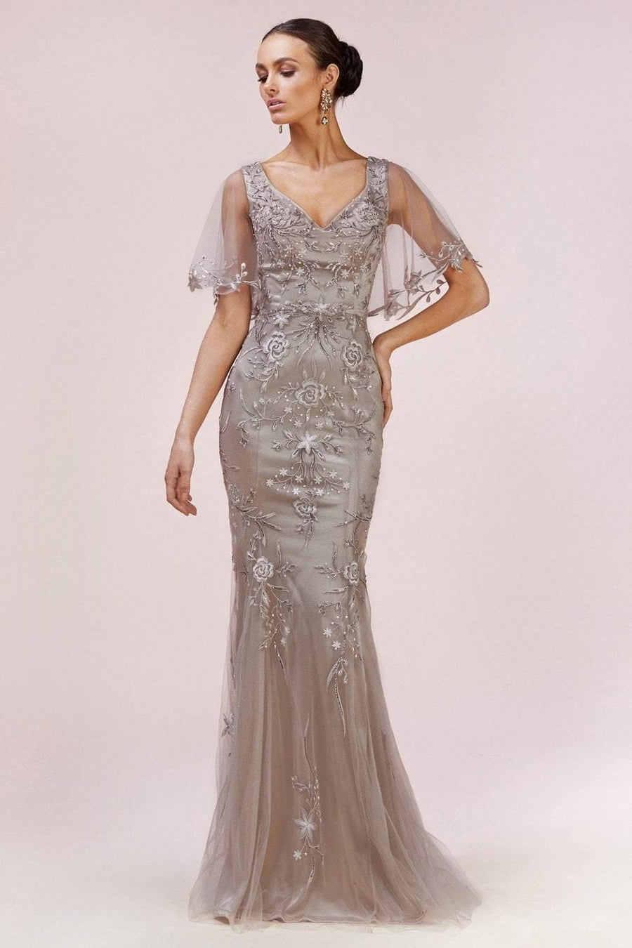 Andrea & Leo CDA0553 Fit and Flare Long Prom Gown Greige