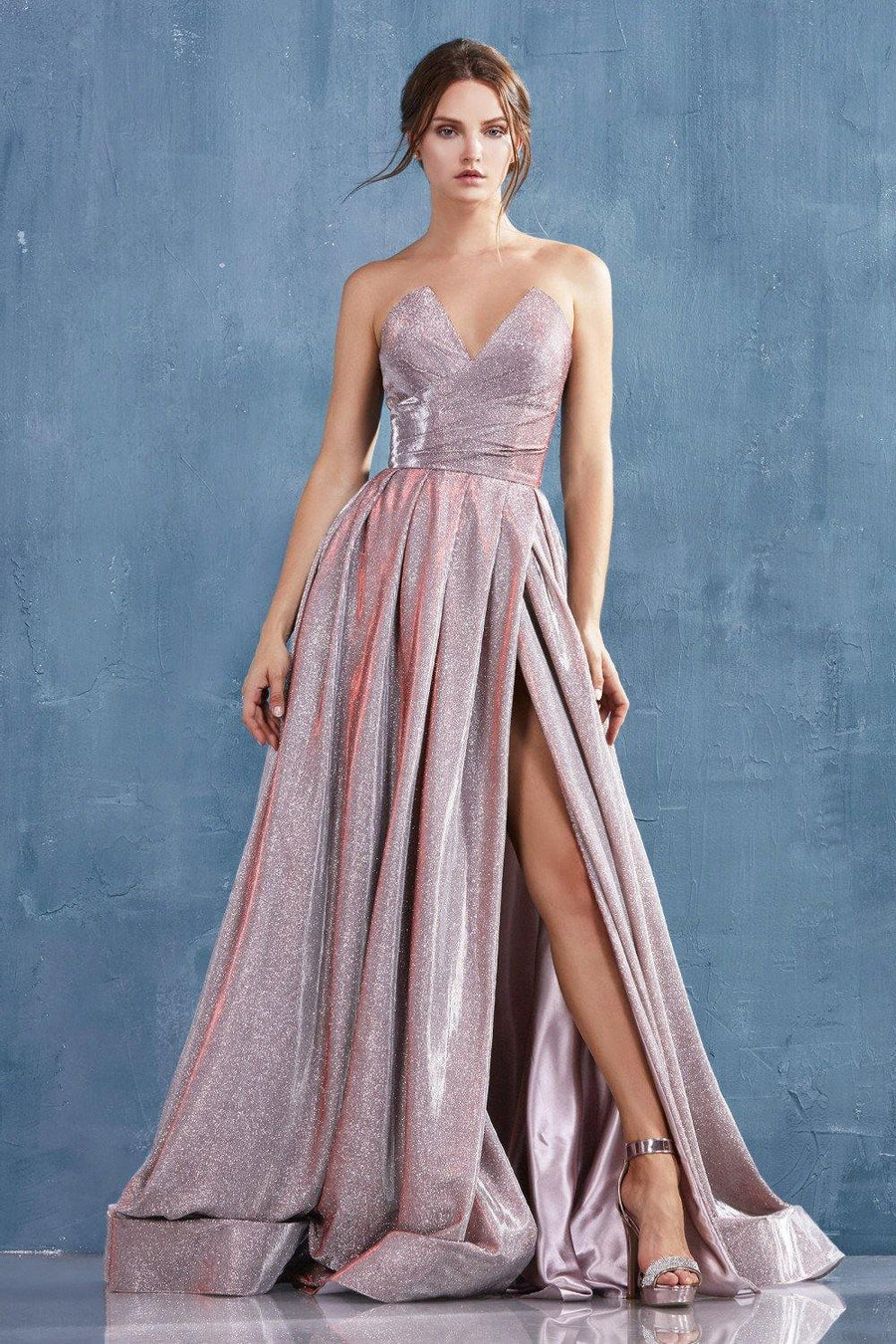 Andrea & Leo CDA0734 Sexy Glitter Long Prom Dress Blush