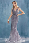 Andrea & Leo CDA0915 Sparkling Long Beaded Formal Dress Silver Ombre