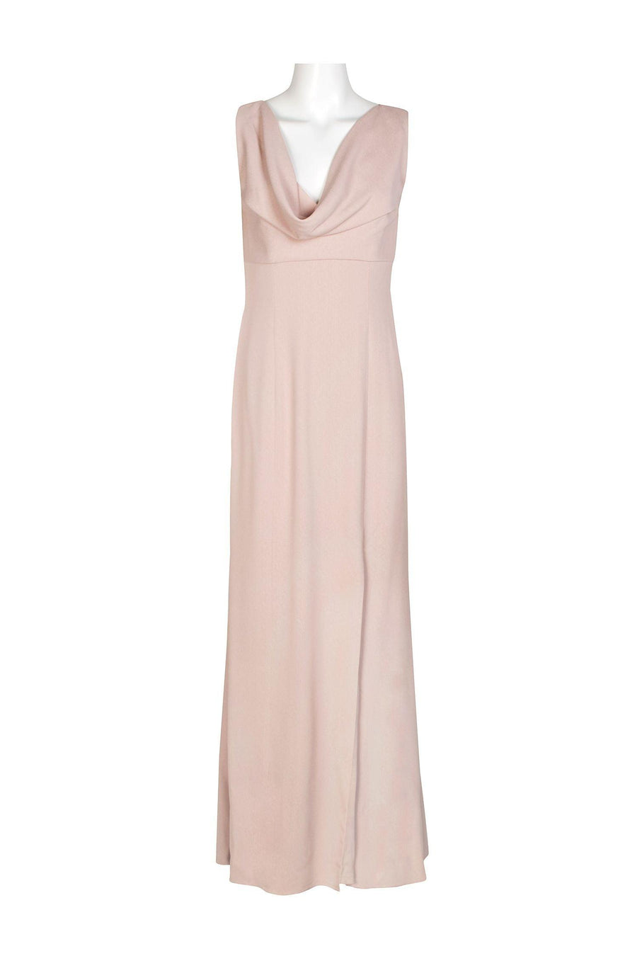 Formal Dresses Cowl Neck Sleeveless Crossed Back Slit Formal Crepe Dress Blush