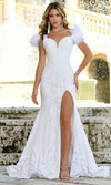 Prom Dresses Formal Sequin Feather Prom Long Trumpet Dress Off White