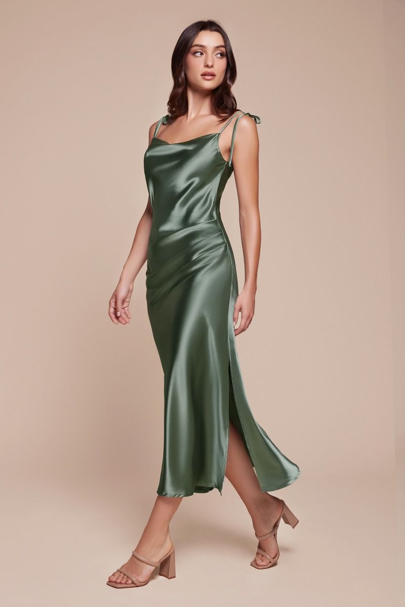 Prom Dresses Satin Formal Midi Graduation Dress Moss Green Moss Green