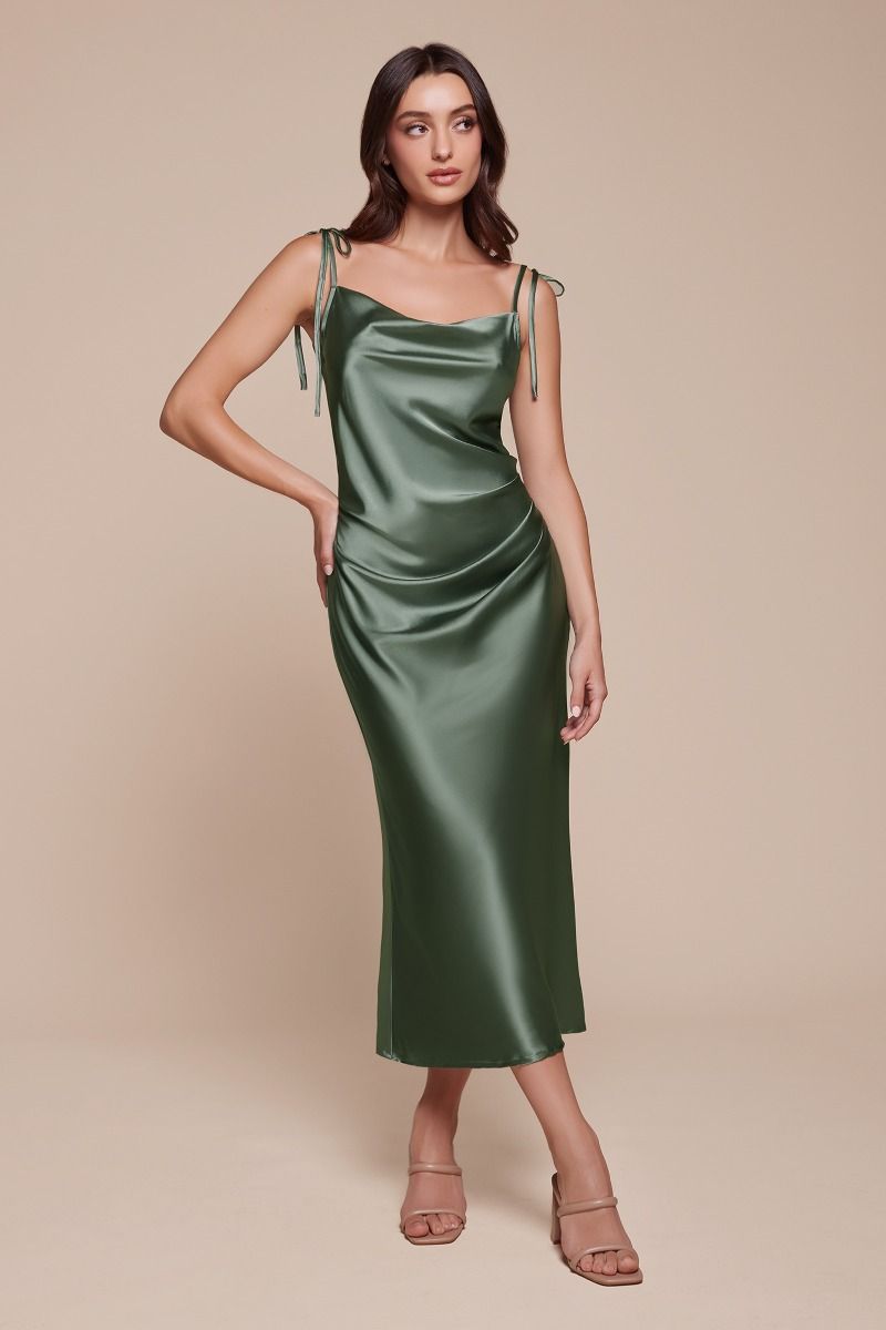 Prom Dresses Satin Formal Midi Graduation Dress Moss Green Moss Green