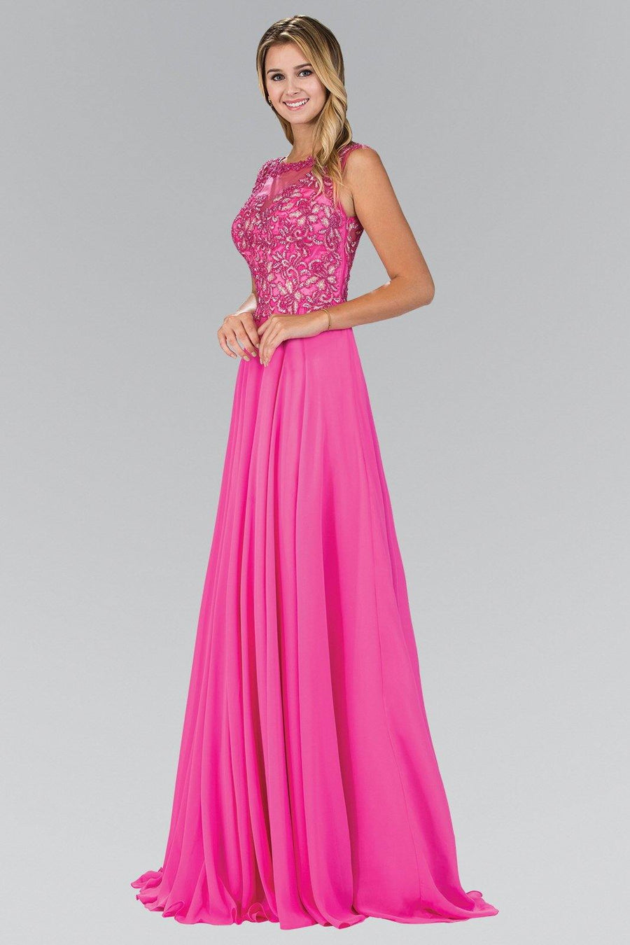 Bead Embellished Chiffon Long Prom Dress - The Dress Outlet Elizabeth K