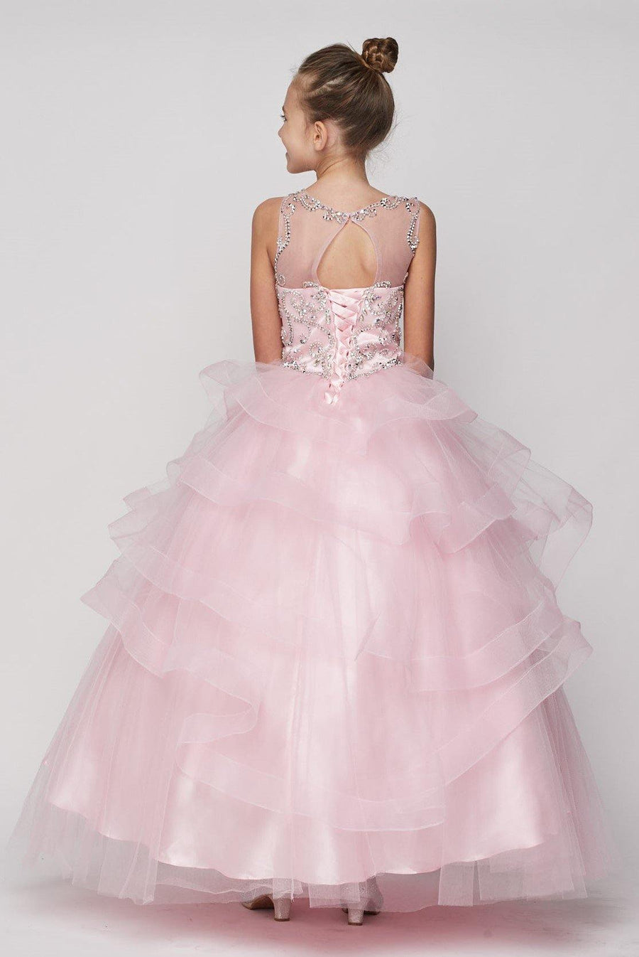 Beaded Gown with Horsehair Layered Flower Girl Dress - The Dress Outlet Cinderella Couture