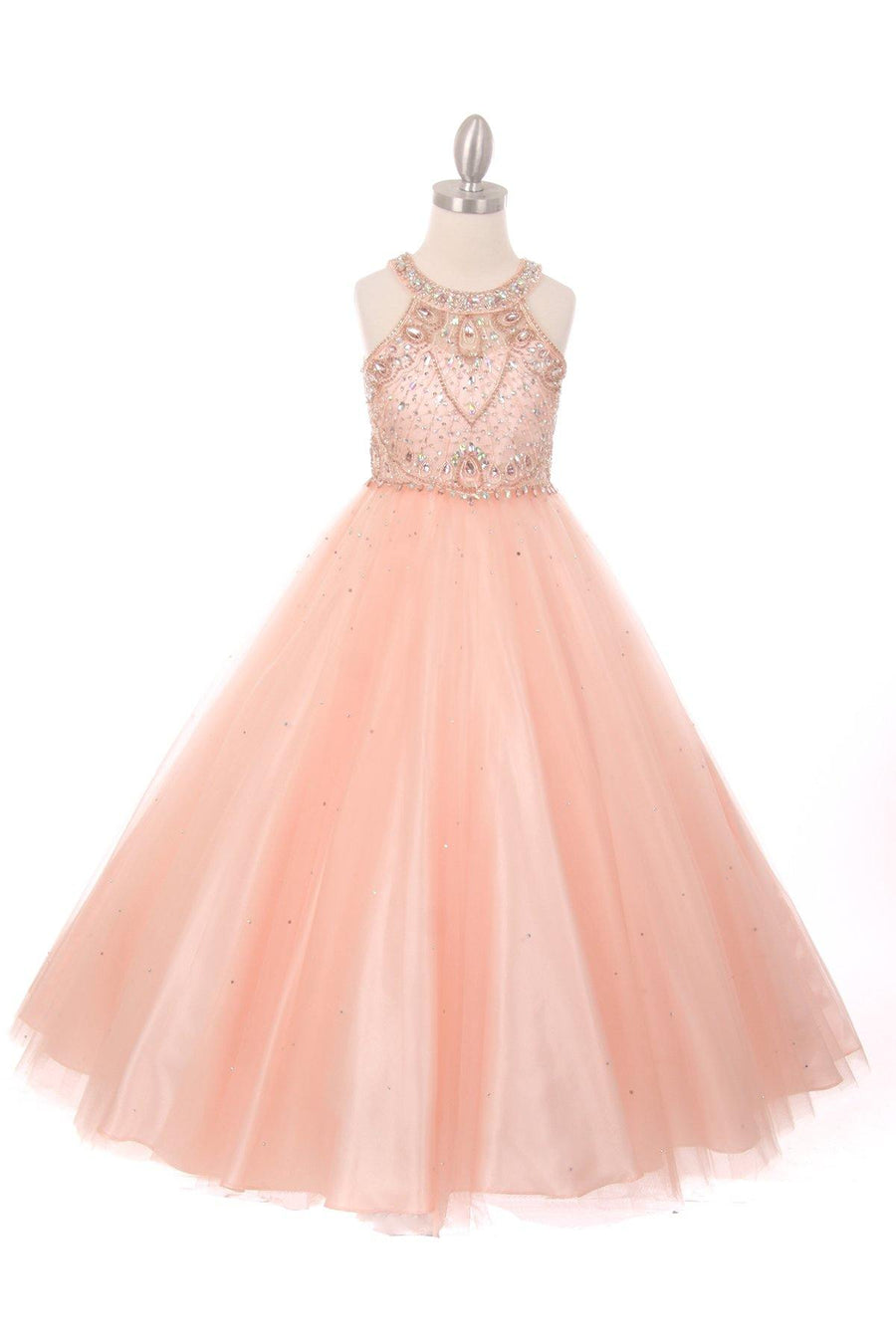 Beaded Gown with Keyhole Back Flower Girl Dress - The Dress Outlet Cinderella Couture