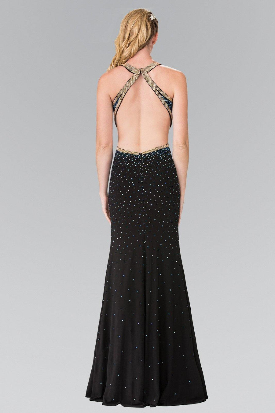 Beaded High-Neck Long Prom Dress Accented with Slit - The Dress Outlet Elizabeth K