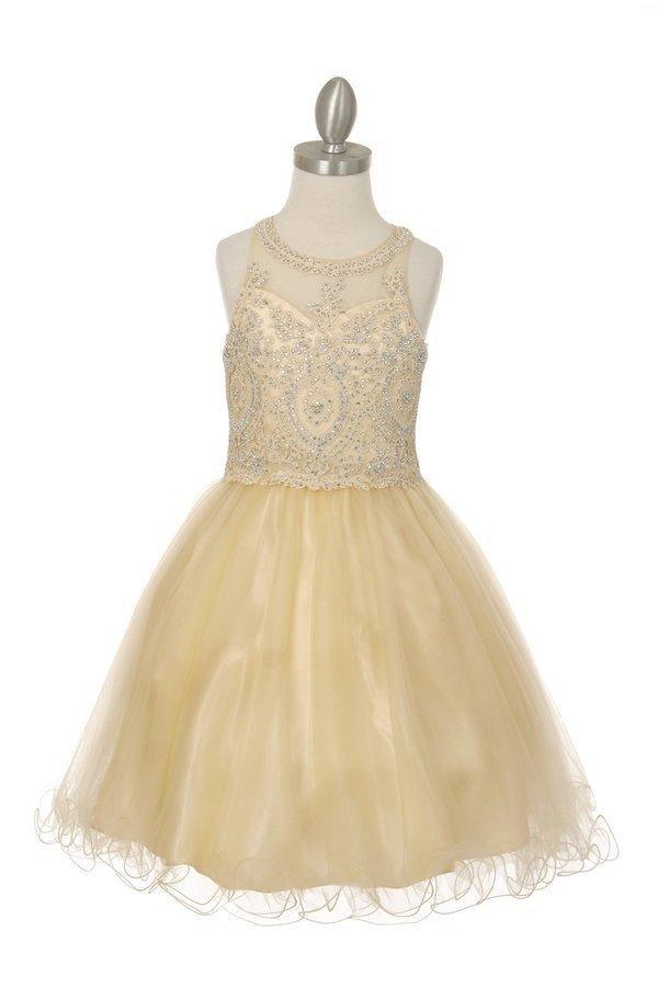 Beaded Sequin Short Flower Girl Dress - The Dress Outlet