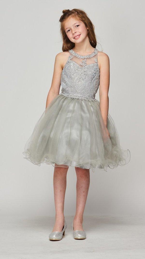 Beaded Sequin Short Flower Girl Dress - The Dress Outlet