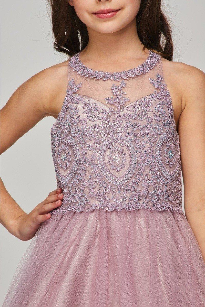 Beaded Sequin Short Flower Girl Dress - The Dress Outlet