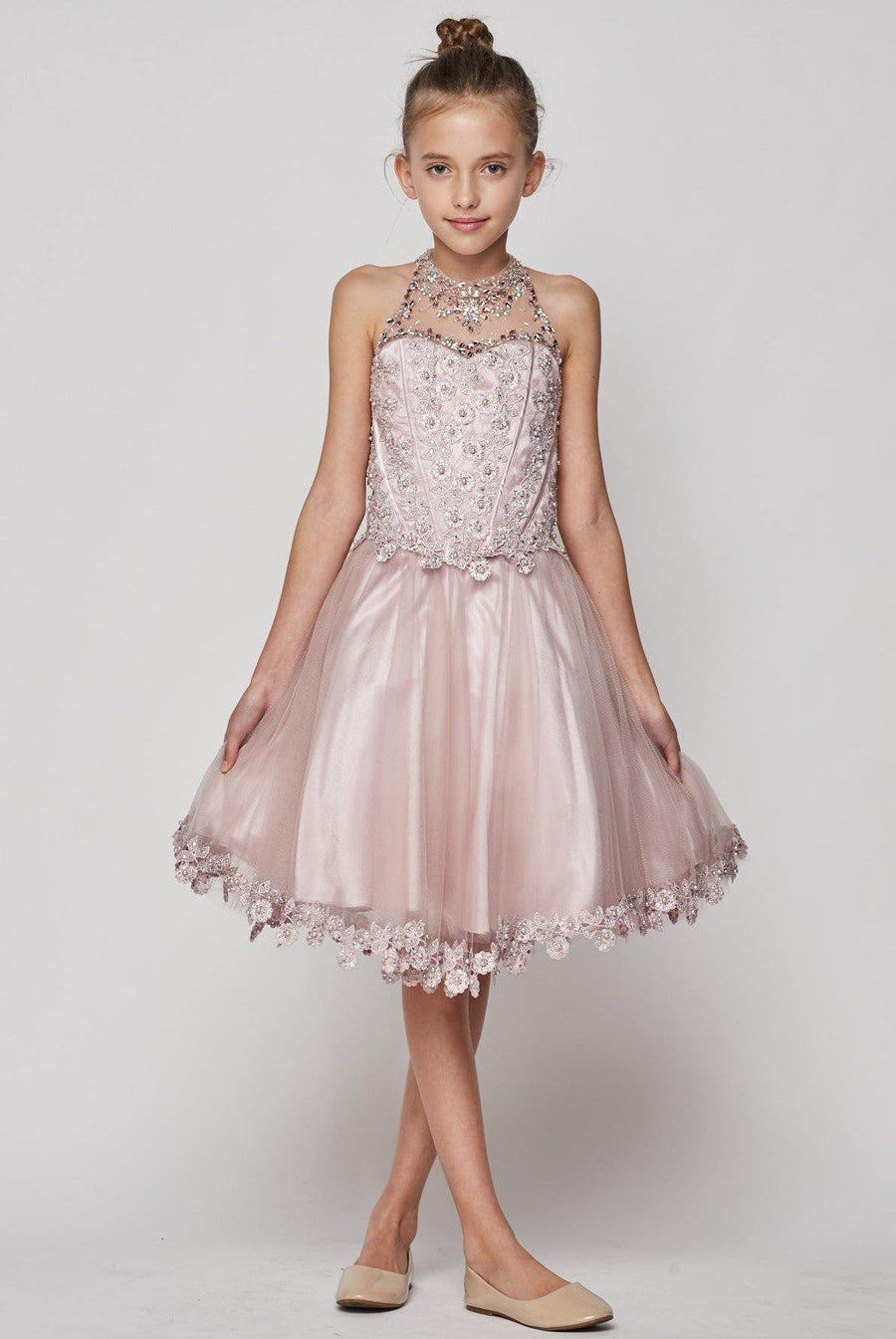 Beaded Sequin Short Flower Girl Dress - The Dress Outlet Cinderella Couture