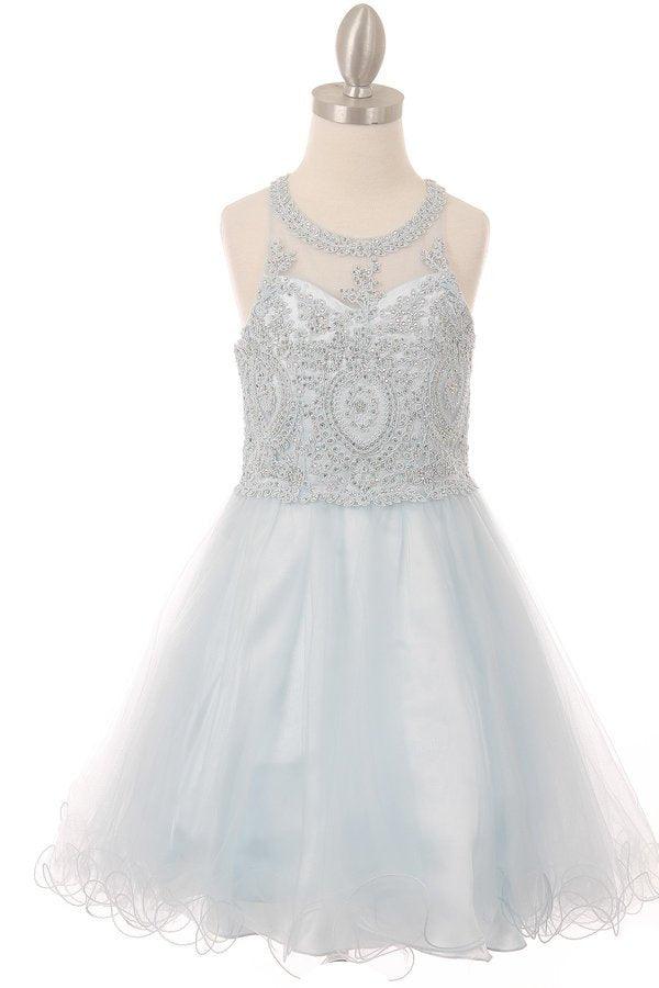 Beaded Sequin Short Flower Girl Dress - The Dress Outlet