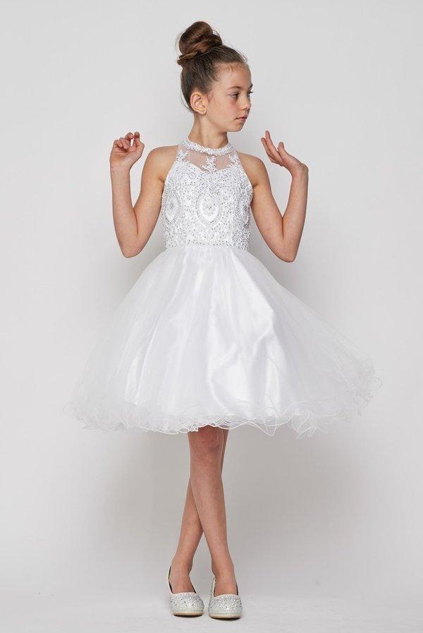 Beaded Sequin Short Flower Girl Dress - The Dress Outlet