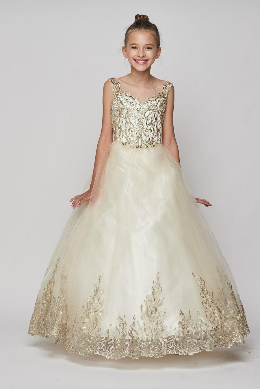 Beaded with Embroidered Hemline Gown Flower Girl Dress - The Dress Outlet Cinderella Couture