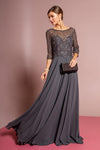 Beads Embellished Bodice Chiffon Long Dress - The Dress Outlet Elizabeth K