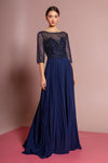 Beads Embellished Bodice Chiffon Long Dress - The Dress Outlet Elizabeth K