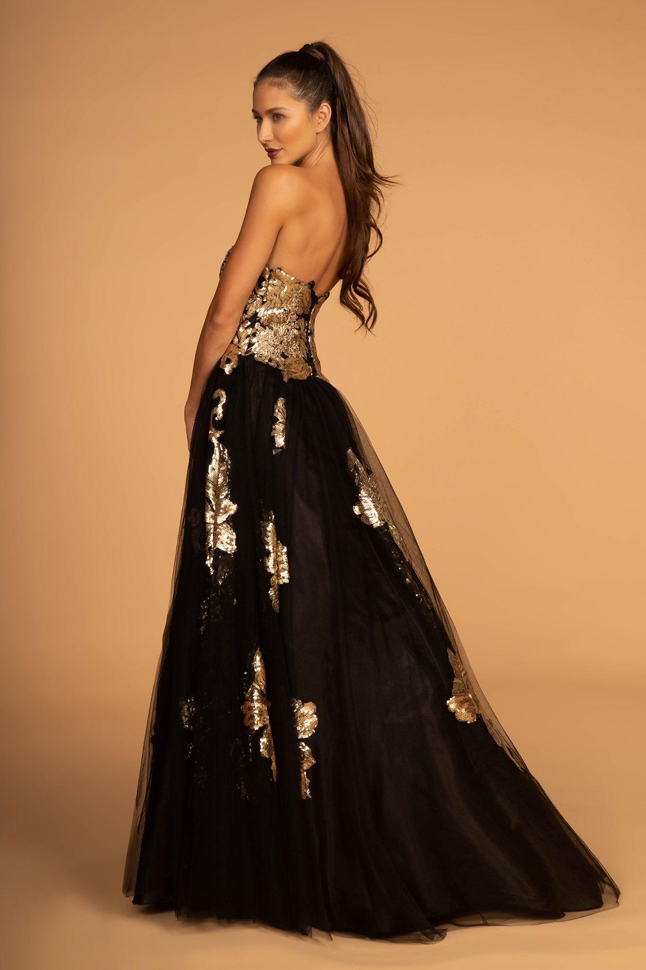 Elegant Black and Gold Evening Gown