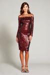 Cocktail Dresses Fitted Short Sequin Knee Length Dress Wine/Black