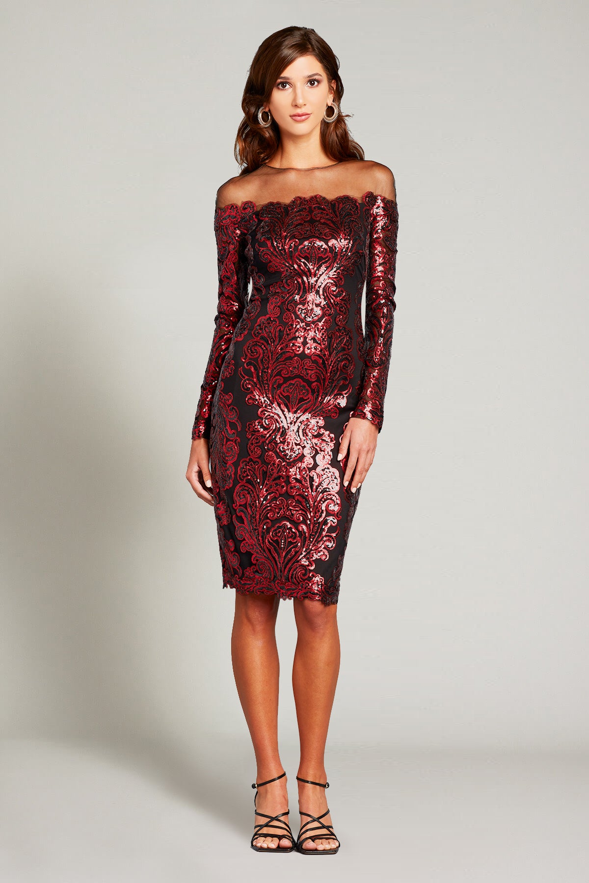 Cocktail Dresses Fitted Short Sequin Knee Length Dress Wine/Black