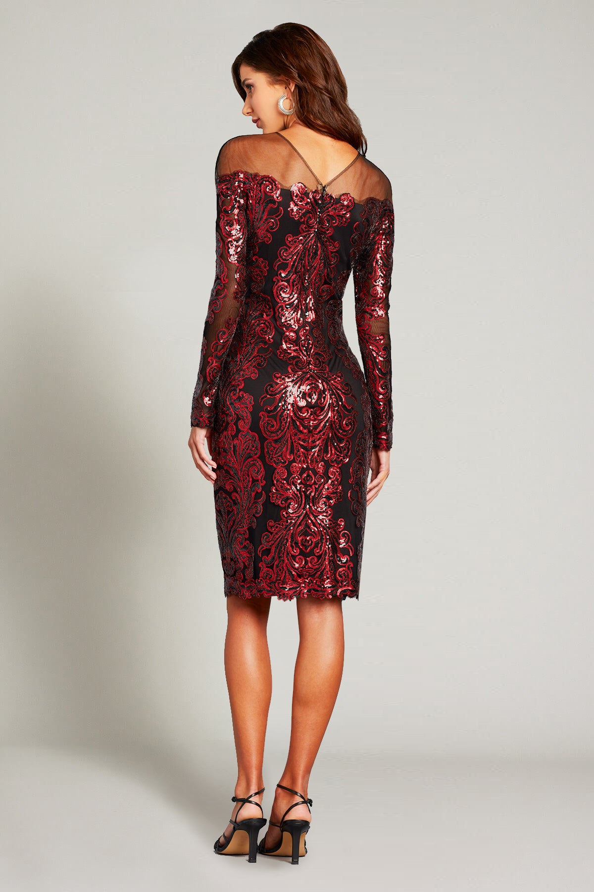 Cocktail Dresses Fitted Short Sequin Knee Length Dress Wine/Black