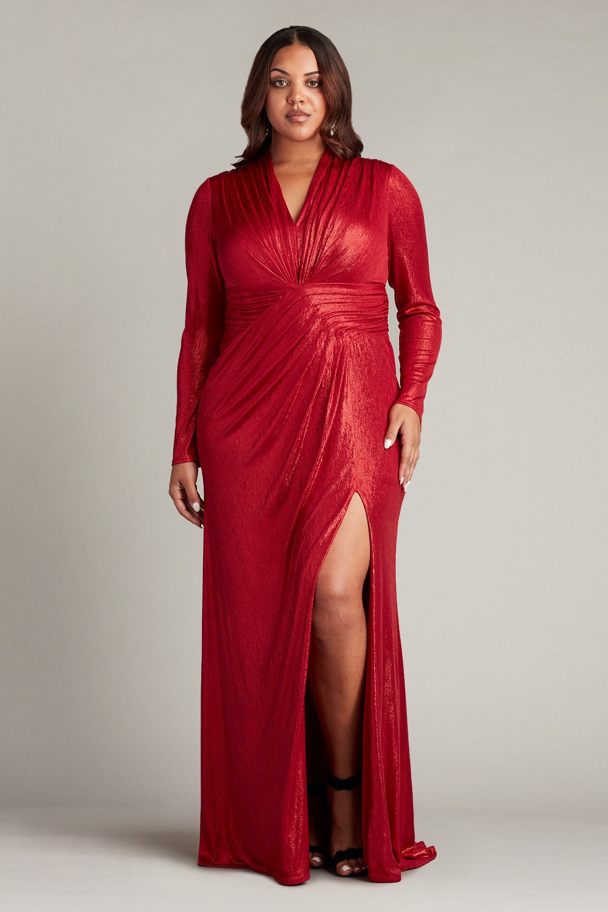 Plus Size Dresses Plus Size Long Metallic Formal Dress Deep Red