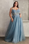 Plus Size Dresses A Line Plus Size Formal Prom Long Dress Blue