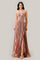 Prom Dresses Pleated Halter Metallic Formal Prom Long Dress Rose Gold