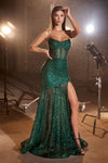 Prom Dresses Fitted Sequin Formal Prom Long Dress Emerald