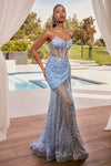 Prom Dresses Fitted Sequin Formal Prom Long Dress Smoky Blue