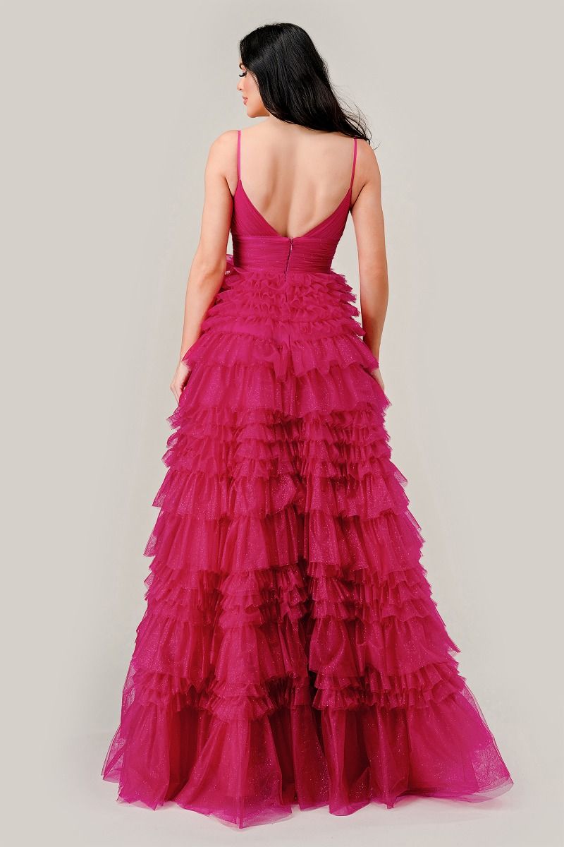 Prom Dresses Long Ruffle Formal Prom Ball Gown Fuchsia