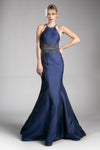 Prom Dresses Beaded Halter Two Piece Formal Prom Dress  Navy