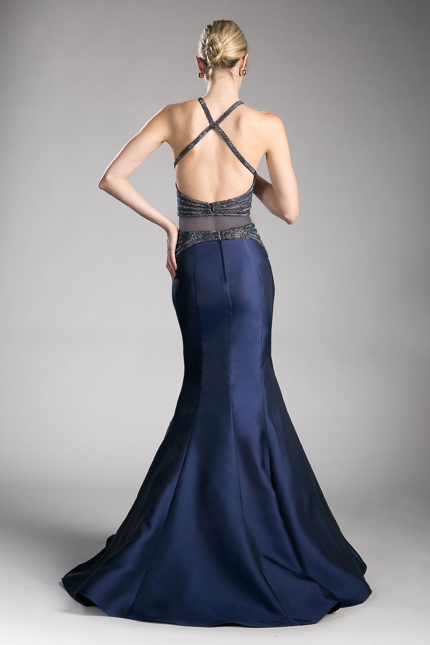 Prom Dresses Beaded Halter Two Piece Formal Prom Dress  Navy