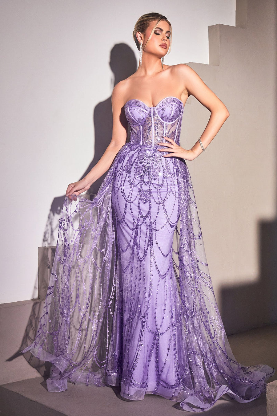 Cinderella Divine CB095 Strapless Long Fitted Prom Gown Lavender