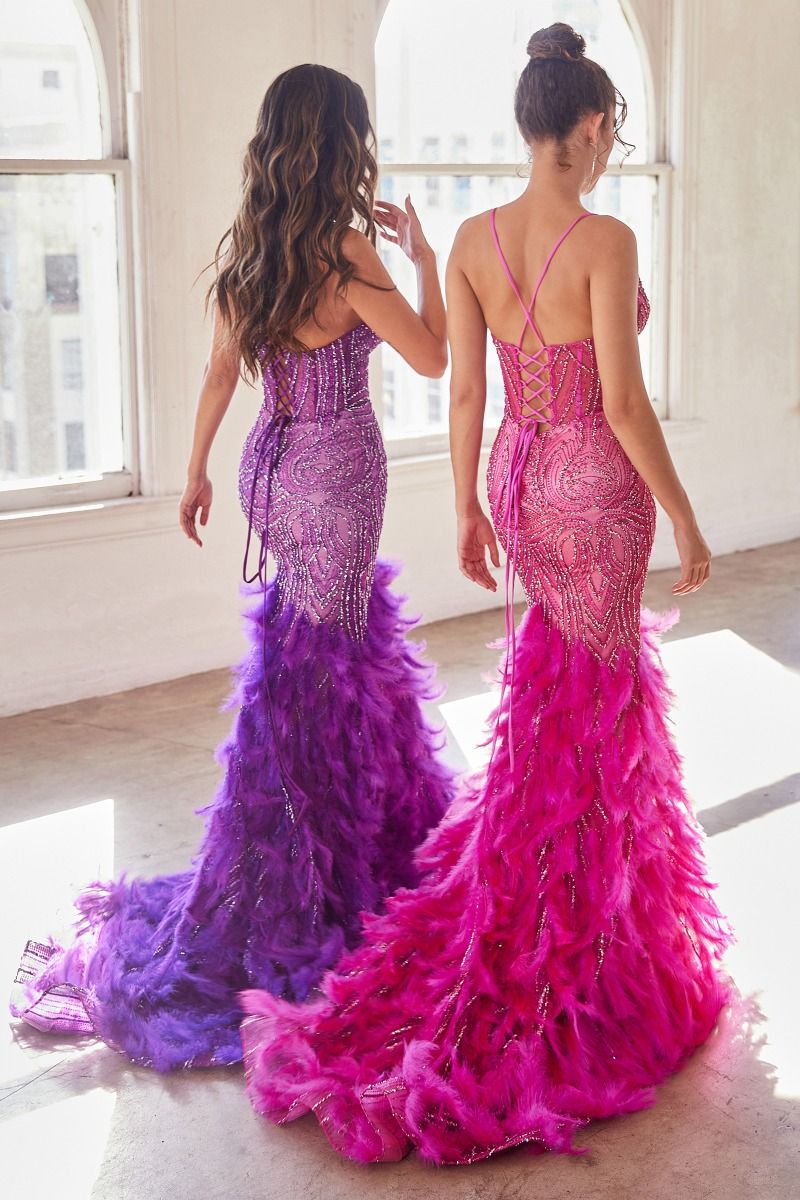 Prom Dresses Feather Beaded Formal Prom Long Mermaid Dress Nova Purple Azalea Pink